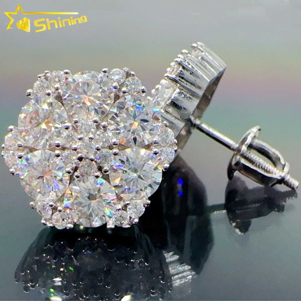 

pass diamond tester iced out hip hop earrings screw back flower moissanite stud earrings with gra certificate, Golden