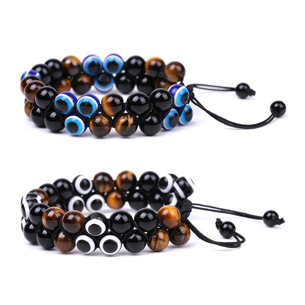 

tiger's eye double layer stone hand woven adjustable bracelet beaded eye bracelets for men women, Black