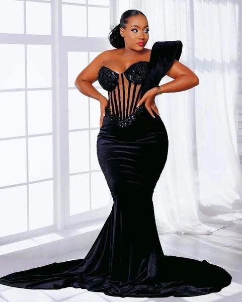 

2023 aso ebi mermaid velvet prom dress sweetheart evening formal party second reception birthday bridesmaid engagement gowns dresses robe de, Black