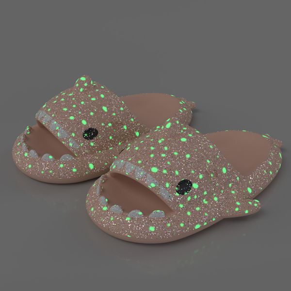 

starry sky luminous men and women shark designer slippers summer, Black