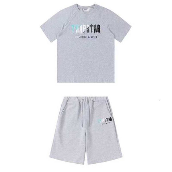 

trapstar mens shorts and t shirt set tracksuits designer couples towel embroidery letter men's sets womens round neck trap star sweatsh, Gray
