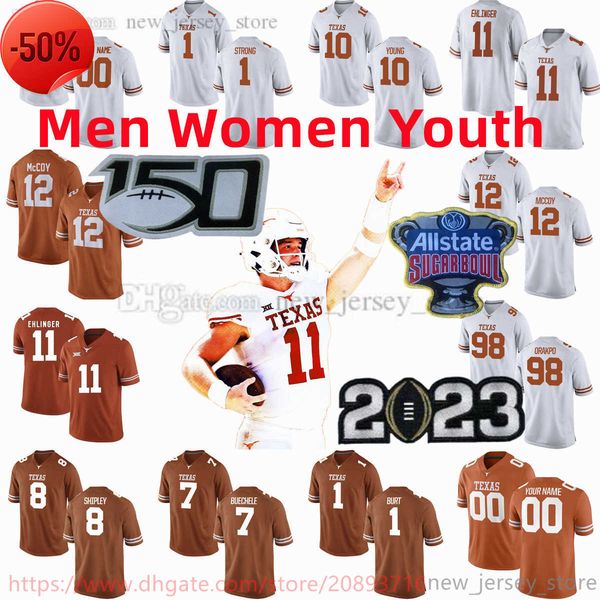 

custom s-6xl ncaa texas longhorns college football jerseys 3 quinn ewers 10 vince young 5 bijan robinson 16 arch manning 88 barryn sorrell 0, Black;red