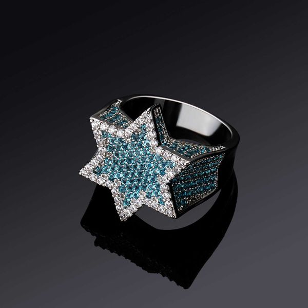 

star of david diamonds ring iced out cz zircon 18k gold plated rings hip hop jewelry for men women gifts, Silver