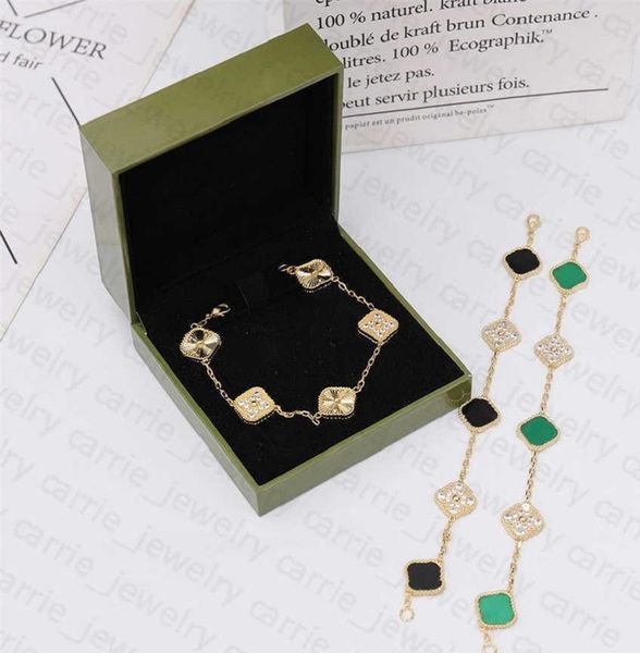 

925 silver elegant bracelet necklace fashion man woman chain wedding bracelets lucky clover leaf designer jewelry vintage womens 5 flowers b, Golden;silver