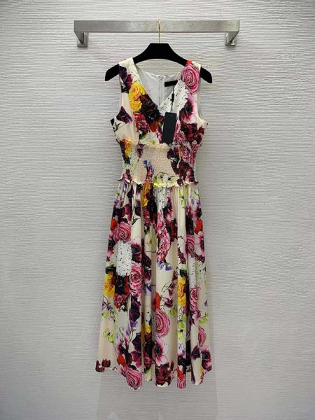 

23ss summer dresses women dress women designer clothes waist tie elastic waist v-neck sleeveless tank dress women clothes, Black;gray