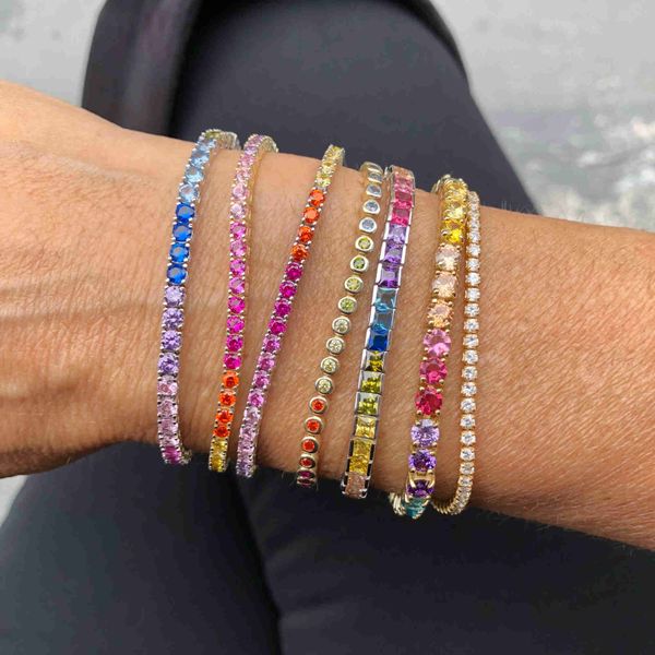 

slovehoony rainbow diamond 925 silver tennis bracelet adjustable gold colorful cz chain