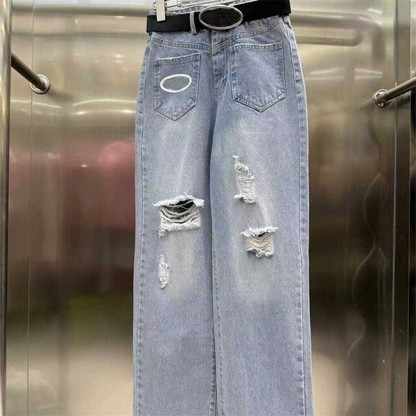 

summer designer casual women jeans pocket print logo straight ripped button fly jeans on the body showing leg length designer jeans womens, Blue