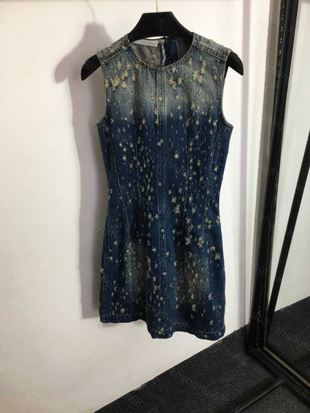 

23ss women dress womens designer clothing summer dresses washed to make old ripped sleeveless denim tank dresses womens clothing, Black;gray