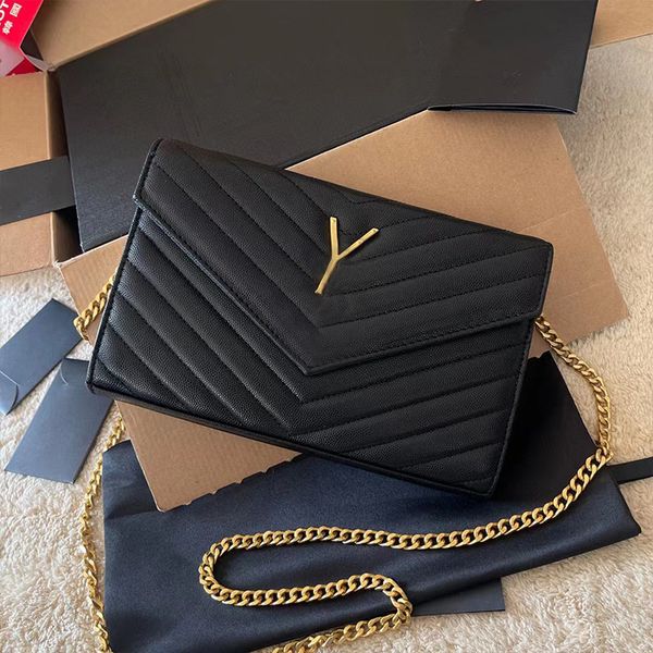 

women designer crossbody bags woc luxurys envelope messager bag caviar cowhide chain classic wallets card purses shoulder purse leather