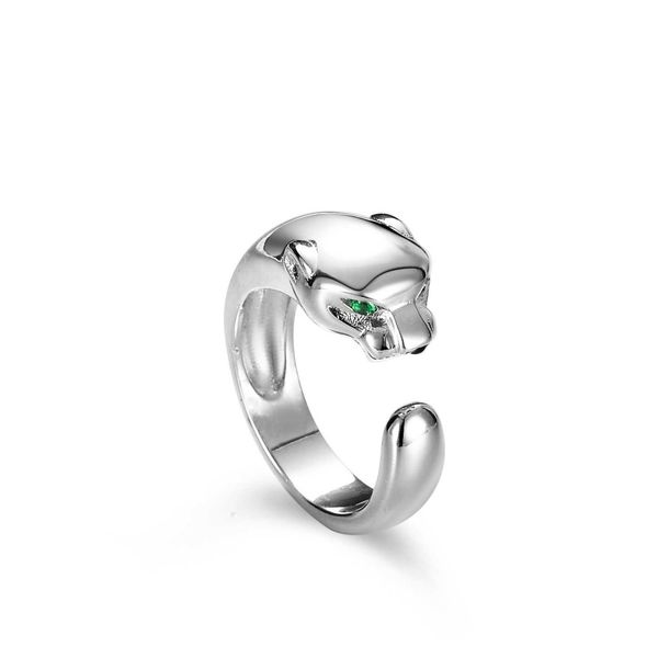 

high-quality card sterling silver 925 ring leopard head design emerald open single index finger