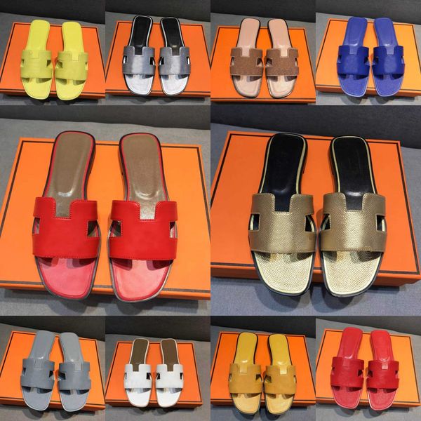 

2023 with box designer beach oran h sandals for women summer slides men casual luxury ladies classic flat leather solid l beach outdoor slip, Black