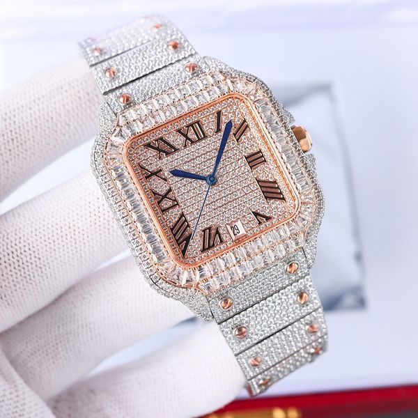 

diamond watch automatic mechanical movement watches waterproof mens bracelet sapphire business wristbrand stainless steel 40mm ladies wristw, Slivery;brown