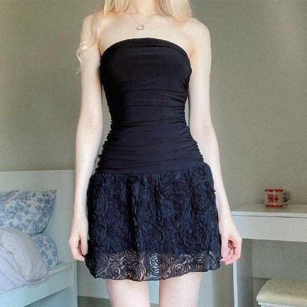 

style summer womens dress girl off shoulder tube lace pure pleated for women, Black;gray