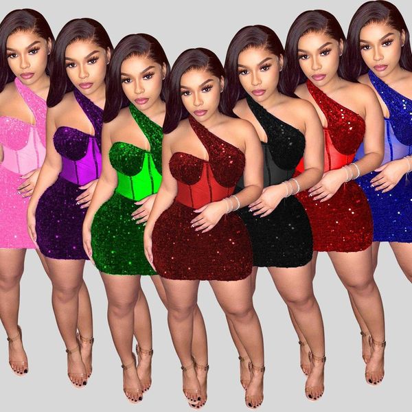 

summer product dresses womens clothes fashion mesh sequin off shoulder short dress, Black;gray