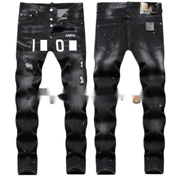 

jeans men hip hop street trend zipper chain decoration ripped stretch black fashion slim fit washed motocycle panelled trousers flash sale, Blue