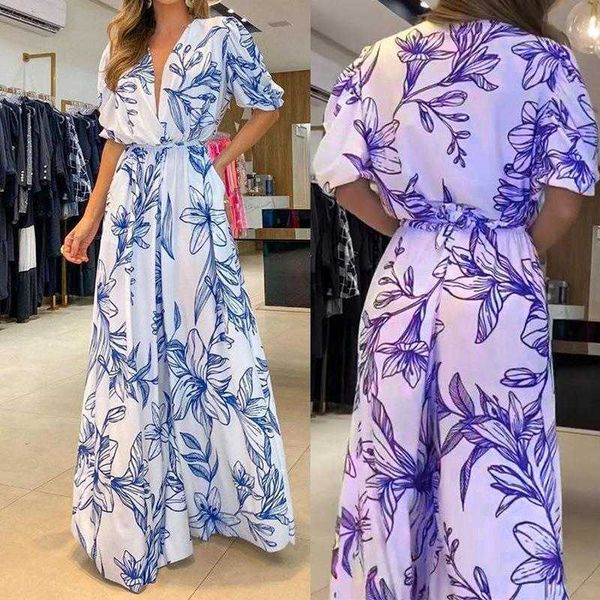 

summer womens fashionable v neck casual dresses loose mid length printed dress, Black;gray