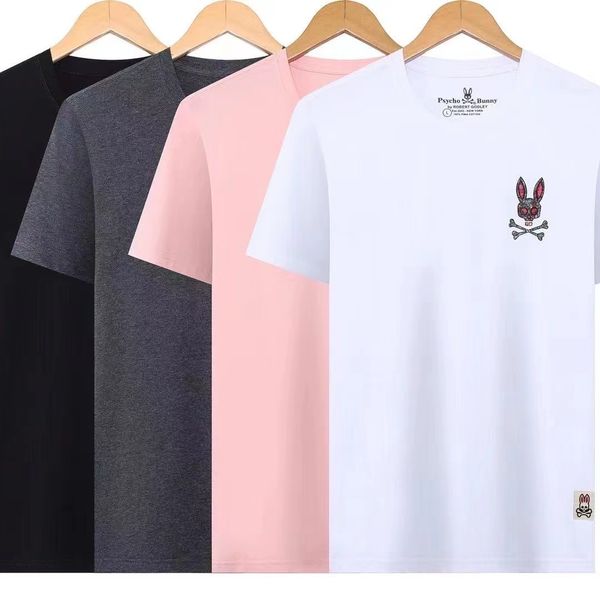 

psycho bunny mens short t-shirt colorful skull rabbit hoodlum round neck european and american street fashion couple, White;black