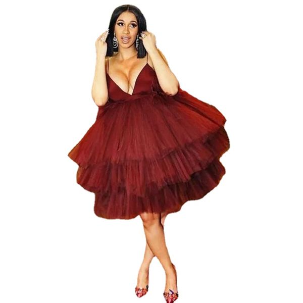 

burgundy fluffy tiered homecoming dresses spaghetti straps sleeveless attractive short cocktail party gowns mini prom dress, Blue;pink