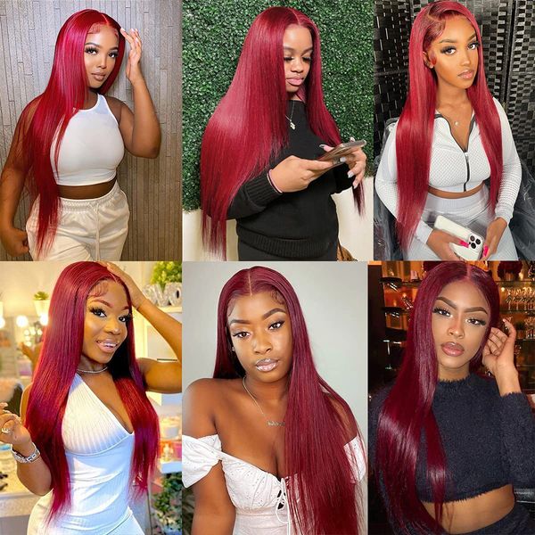 

peruvian straight hair lace front wig human hair wigs 99j burgundy pre-plucked 13x4 colored lace front human wigs for women, Black;brown