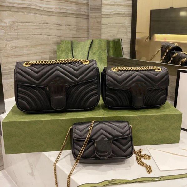 

marmont chain shoulder bags woman fashion classic luxury designer handbags lady genuine leather banquet black messenger crossbody bag