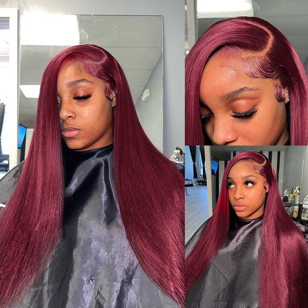 

new design fashion peruvian straight hair lace front wig human hair wigs 99j burgundy pre-plucked 13x4 colored lace front human wigs for wom, Black;brown