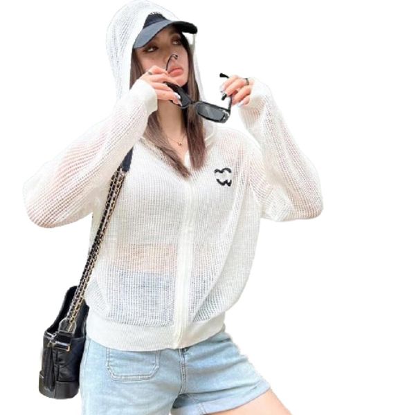 

knit sweater designer sweater women cardigan knit hollow out shirt women shirt designer jacket thin coat with zipper womens knits loose lan, White