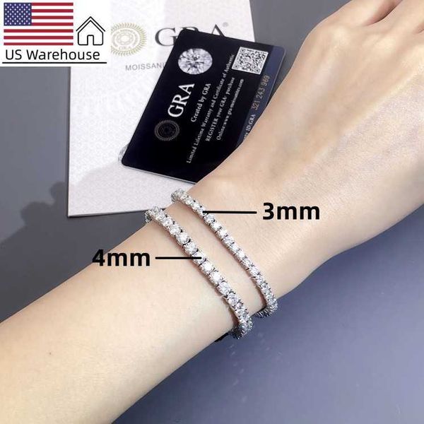 

dropshipping usa stock 3mm 4mm vvs 18k gold plated 925 silver hiphop moissanite tennis chain bracelet