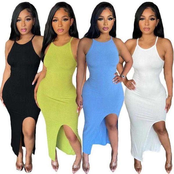 

womens spring and summer dresses sling vest split scoop neck dress, Black;gray