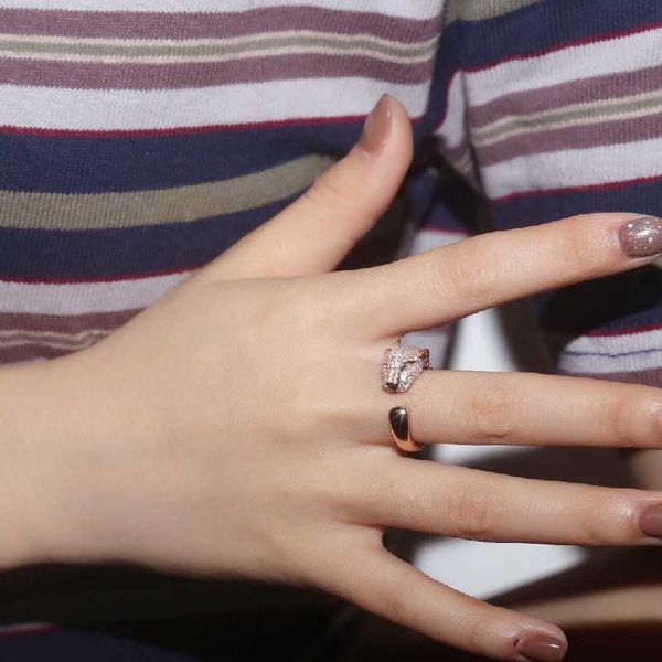 

selling funds jxj. s925 sterling silver carti half diamond leopard ring female fashion luxury delicate personality ppab