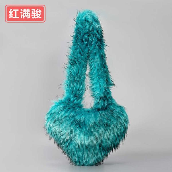 

love imitation mink fur crossbody bag for women with large capacity heart-shaped plush handbag, fashionable spicy girl shoulder bag 230615