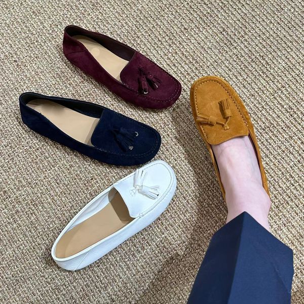 

latest doudou dress shoes soft sheepskin cashmere loafers designers tassels classic buckle flat heel leisure comfort loafer summerwalk women, Black