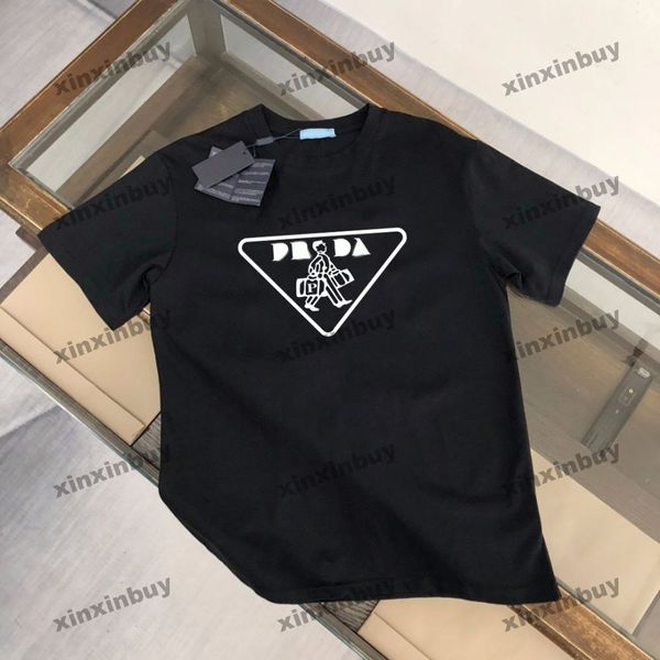 

xinxinbuy men designer tee t shirt 23ss bag triangle label milano print short sleeve cotton women black white gray m-3xl, Black;brown