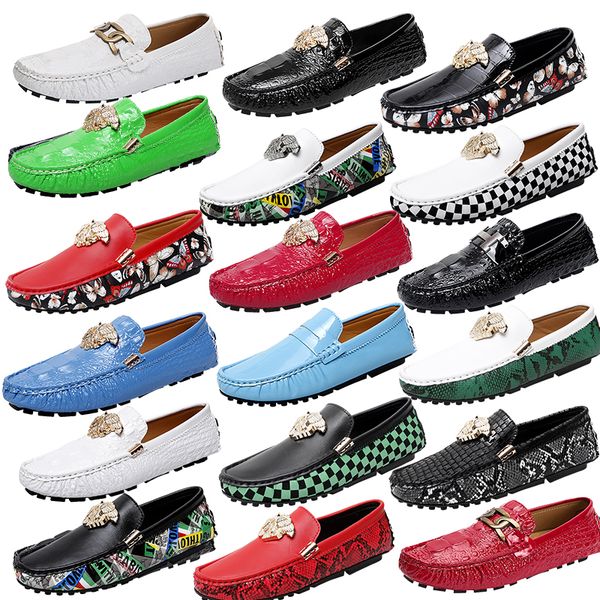 

high-quality metal buckle loafers shoes checkered soft leather round head leather shoes luxury brand business office shoes driving shoes siz, Black