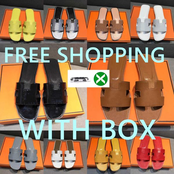 

hopping with box designer oran h sandals for women her slides men casual luxury ladies vacation flat famous summer leather outdoor slippers, Black