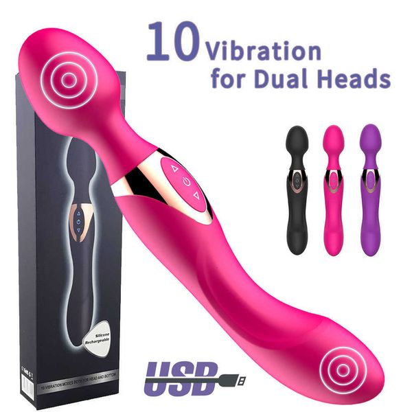 

toy massager usb charg10 speeds powerful vibrators for women magic dual motors wand body massager female toys g-spot adult