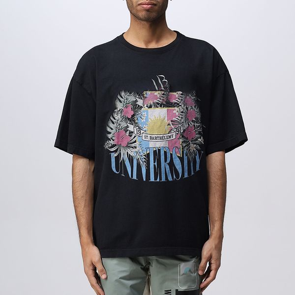 

23ss new woman men's t-shirts vintage vacation st.university tee classic flowers printed short sleeve casual summer fashion breathable, White;black