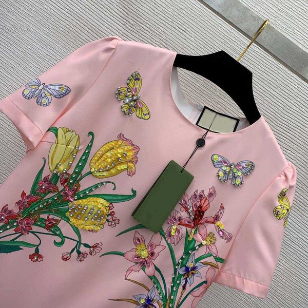 

basic & casual dresses designer 23ss summer dresses women dress clothes fashionable flower print front heavy duty studded beads a-line short, Black;gray