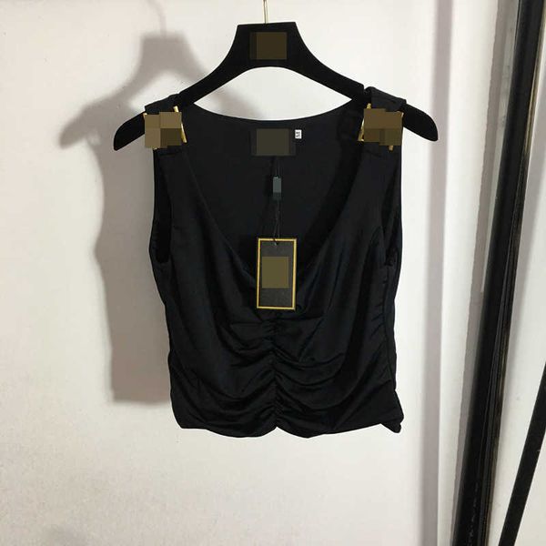 

23ss vest camis tank womens tanks camis women designer clothes new metal shoulder buckle decoration wrinkle slim fit cool tank t-shirt women, White