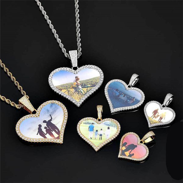 

diy p frame large small heart mens necklace designer party aaa cubic zirconia copper pendant twist rope chains diamond hiphop jewelry gold n, Silver