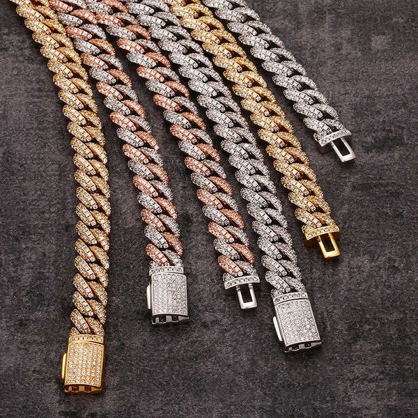 

silver vermeil iced out diamonds moissanite chain 10mm cuban chain necklace bracelet hip hop luxury jewelry for rapper