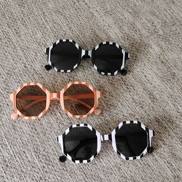 

zebra stripes frame fashion kids octagon sunglasses factory wholesale, White;black