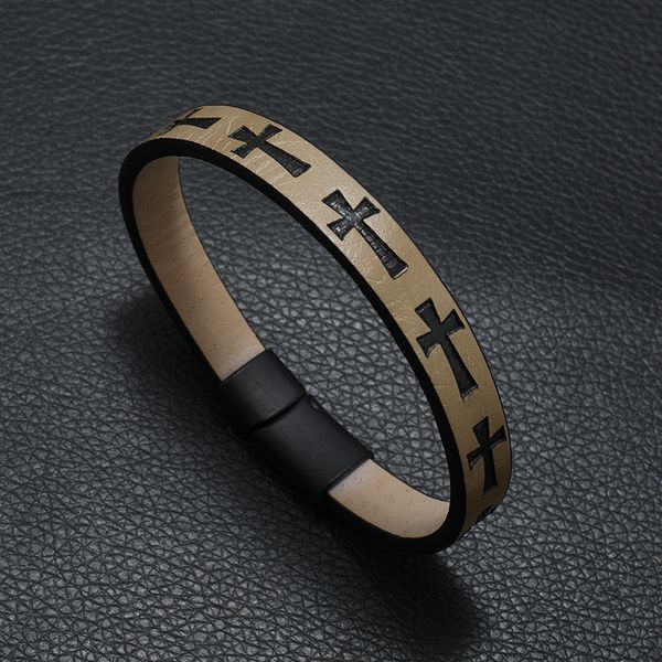 

cool faithful men style cross leather bracelet bangle for gift, White