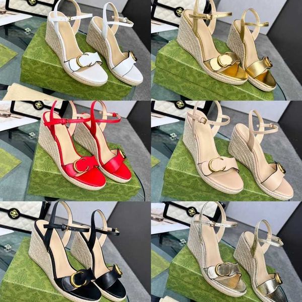 

designer raffia braided sandals women espadrille ankle buckle slingback wedges 8cm high heels pump leather wedding dress party shoes platfor, Black