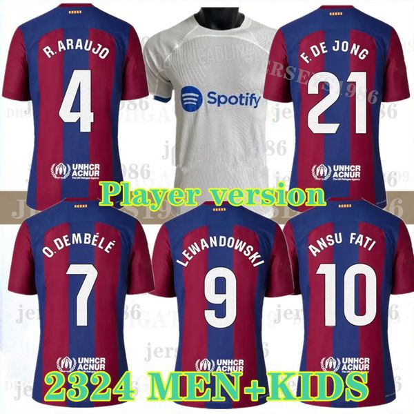 

lewandowski player version soccer jerseys ansu fati 2023 24 ferran adama auba christensen o. dembele pedri memphis gavi barcelona maillots f, Black;yellow