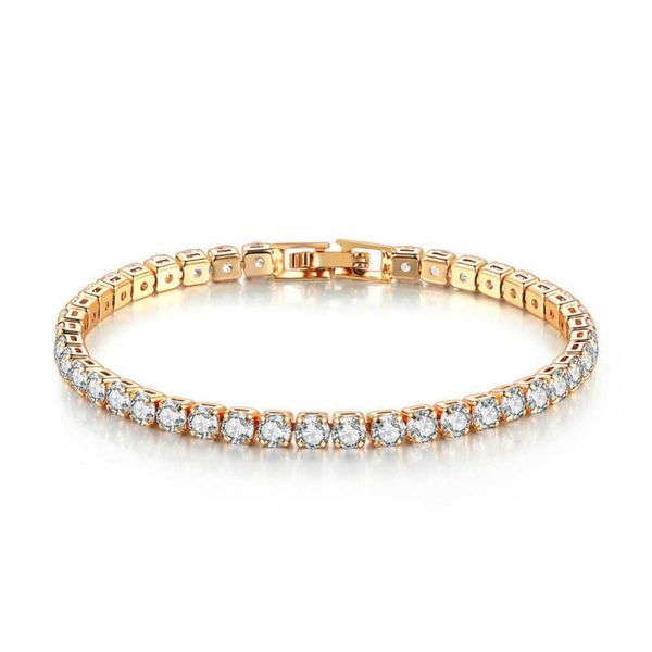 

14k gold plated cubic zirconia bracelet round sterling silver tennis for women hip hop fashion jewelry bangle