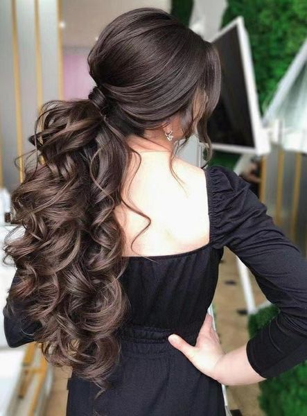 

long high ponytail with clip in extensions natural bohemian curly virgin hair pony tail with drawstirng elastics adjust 160g black brown 20&