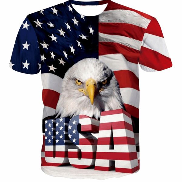

fashion summer t-shirt independence day american flag eagle pattern 3d digital printing loose short-sleeved one for one, White;black
