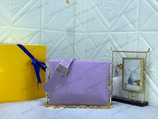 

coussin bb purple handbag women's luxurys purse monograms embossed black puffy leather designers coussin shoulder bag chunky gold color