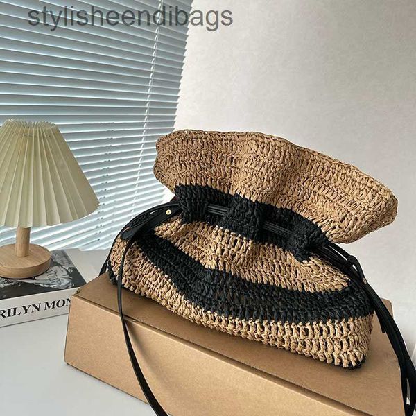 

totes straw bag drawstring tote stripe beach bags crossbody shoulder women handbag purse lafite grass crochet thin strap hollow out pouch cl