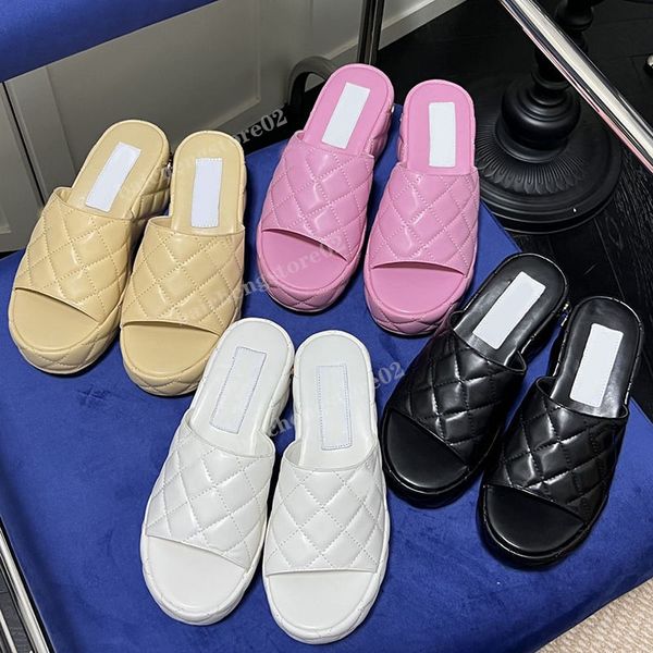 

famous brand channel beach slippers classic flat heel sandals summer designer flip flops leather lady slides women casual shoes l bath ladie, Black